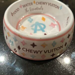 Louis Vuitton Chewy Vuiton Pet Bowl - Pink and Blue Design. Small. New